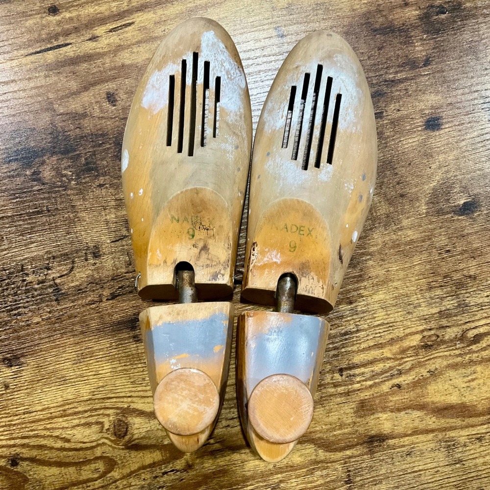 Vintage Nadex Wood Shoe‎ Trees Size 9 Adjustable Split Toe Shoe Shapers Vented